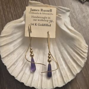 Russell Athletic 14K Goldfilled Earrings with Purple Drops